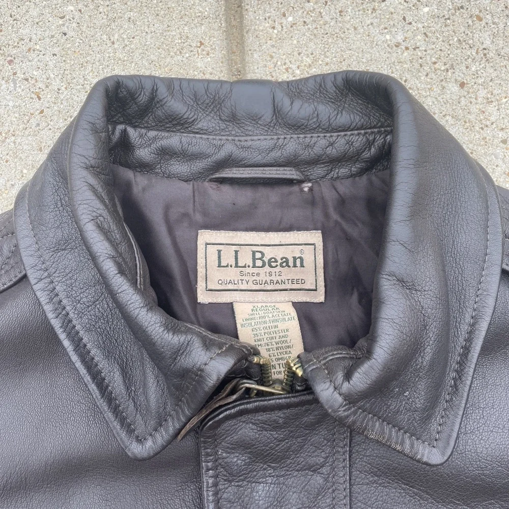 LL BEAN BROWN GOATSKIN LEATHER A-2 BOMBER FLIGHT JACKET XL PILOT AVIATOR COAT
